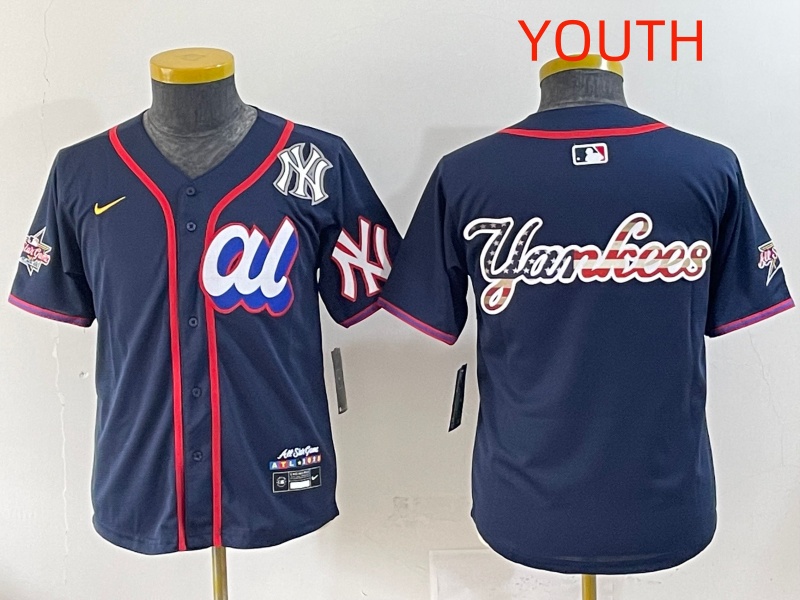 Youth 2025 New York Yankees Blank Drak Blue All star Blank Blue Nike MLB Jersey style 18->youth mlb jersey->Youth Jersey